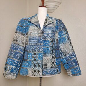 Molly & Maxx Womens Long Sleeves Blazer Jacket Blue Silver Size PXL Textured